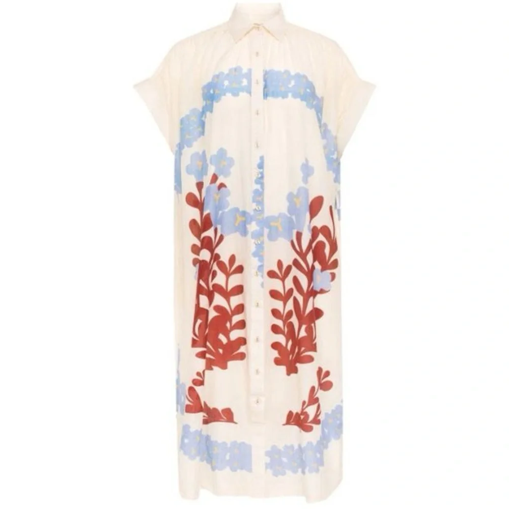 Carolina K Valerie Caftan Dress Size L cream blue burgundy organic cotton NWT - Picture 7 of 7